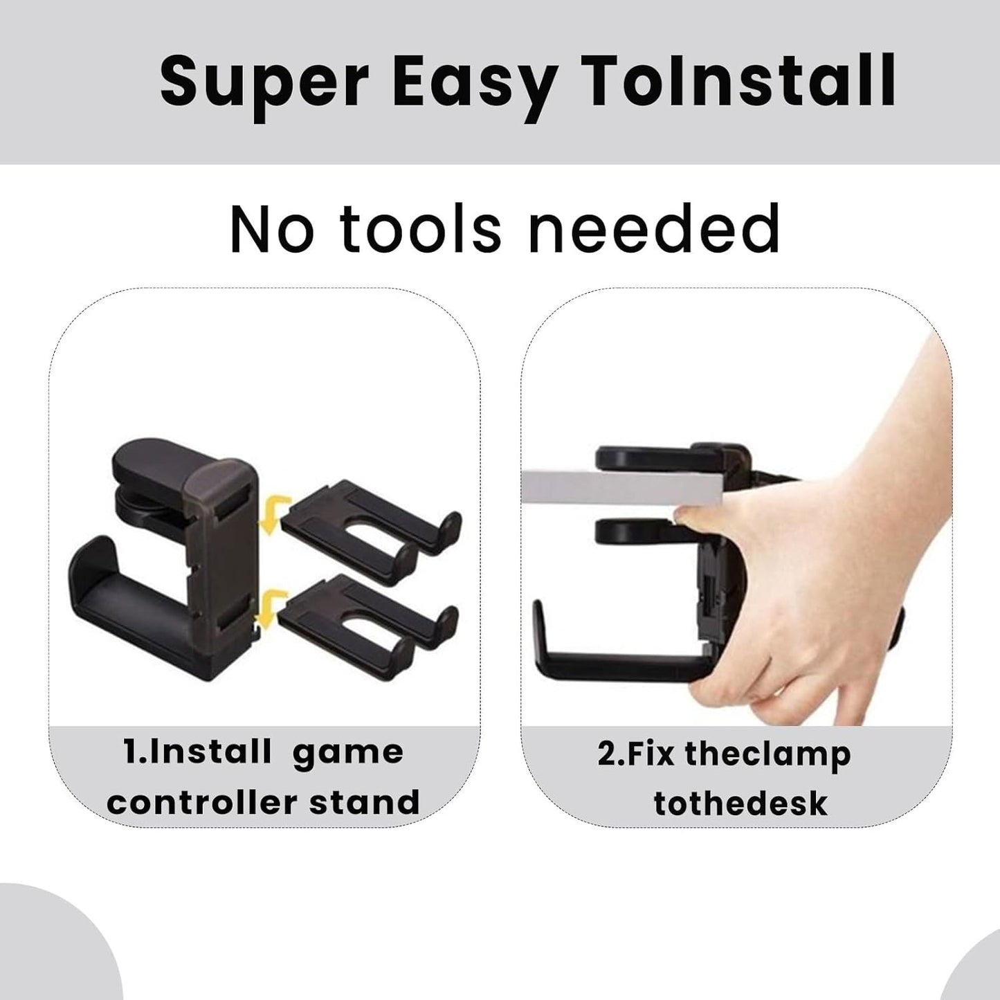 Rotating Headphone Stand with 360° Swivel - Adjustable Clamp-On under Desk Headset Holder, Universal Gaming & Office Headphone Hanger (Black)