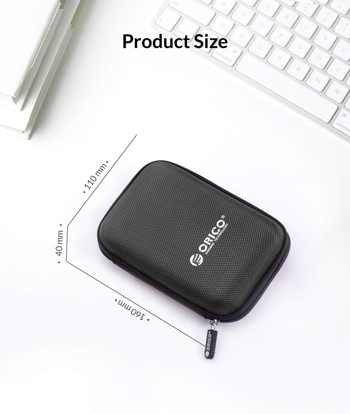 Hard Drive Case 2.5 Inch External Drive Storage Carrying Bag Waterproof Shockproof with Inner Size 5.5X3.5X1.0Inch for Organizing HDD and Electronic Accessories, Black(Phd-25)