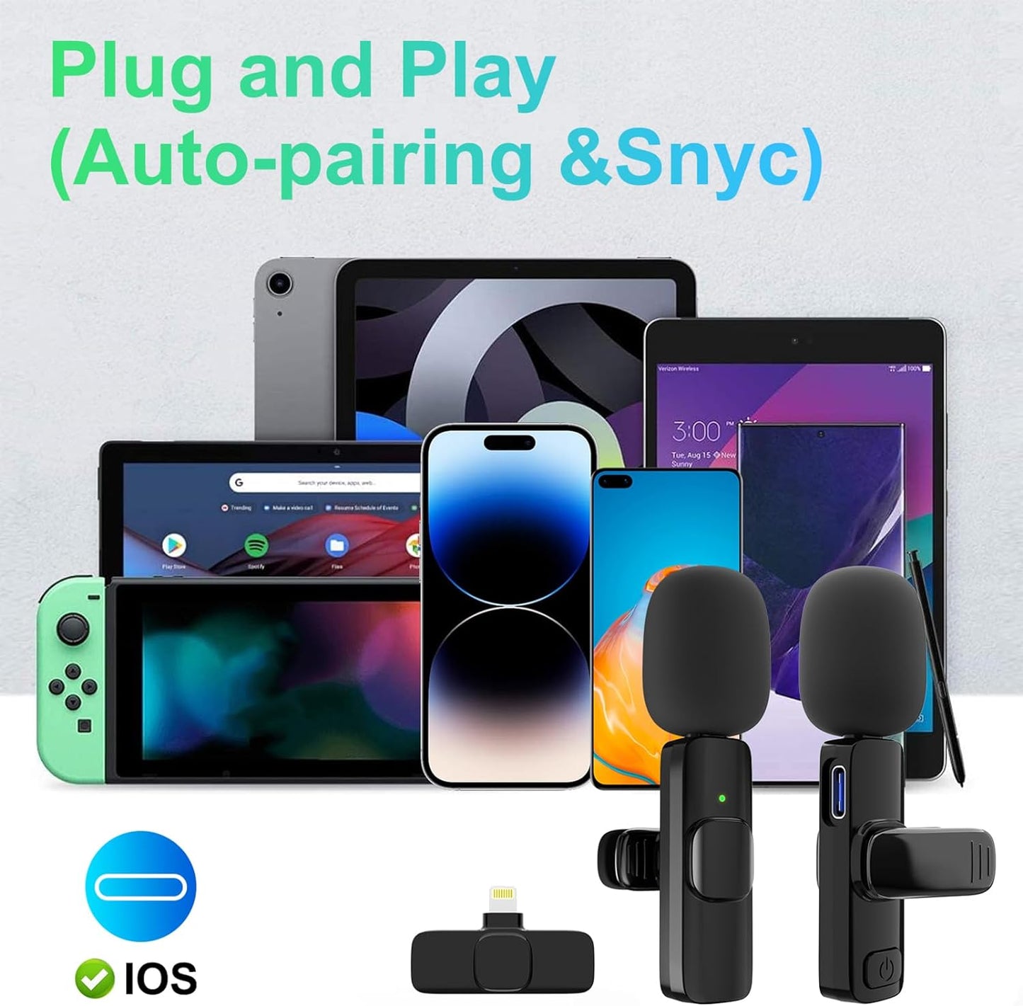 2 Pack Wireless Lavalier Microphone for Iphone, Professional Lapel Mics, Wireless Mic Plug-Play, Lapel Microphone for Video Recording Interview Vlog Youtube Tiktok(For Iphone 14 and Below)