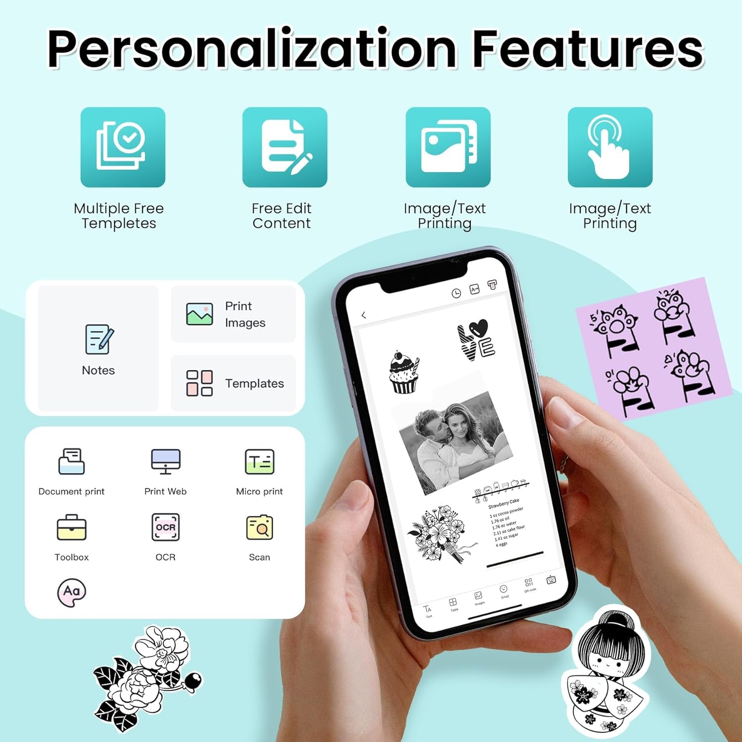 Sticker Printer, Print Pods Mini Printer, Mini Sticker Maker Compatible with Phone & Tablet, M02L Print Pods Mini Printer for School Notes, Scrapbook, Anatomical Diagram