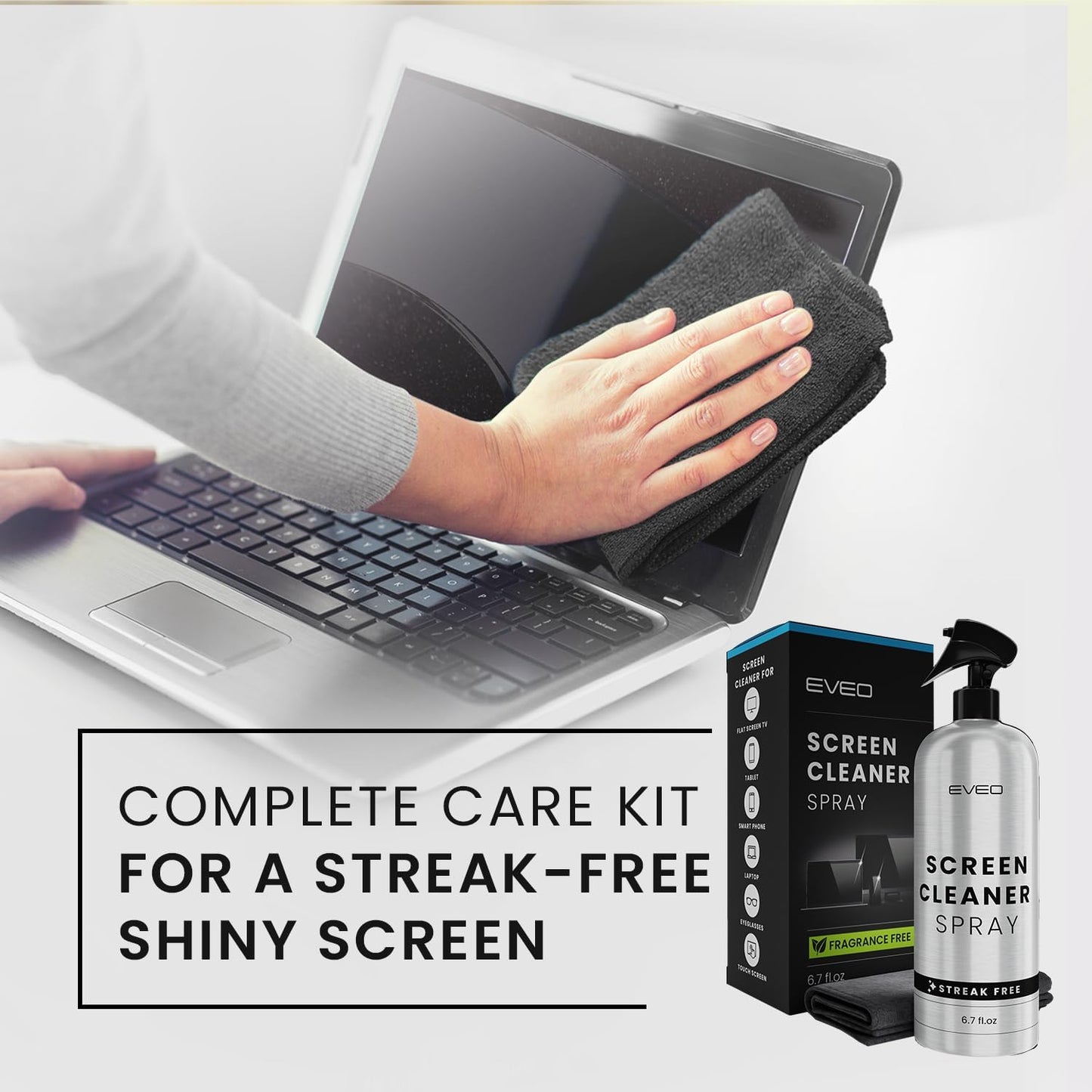 Screen Cleaner Spray and Wipe - for TV Screen Cleaner for Smart TV, Computer Screen Cleaner, TV Cleaner Spray and Cloth, Laptop Screen Cleaner, Monitor Cleaner, Macbook Screen Cleaner for Electronics