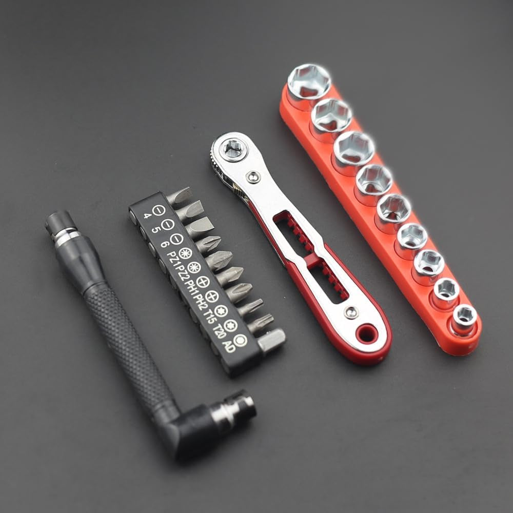 21Pcs Ratchet Screwdriver Set, 1/4 Ultra Low Profile Mini Ratchet Wrenches Set with Reversible 36-Tooth Design Magnetic Repair Tool for Electronics, Toys, Home Appliances