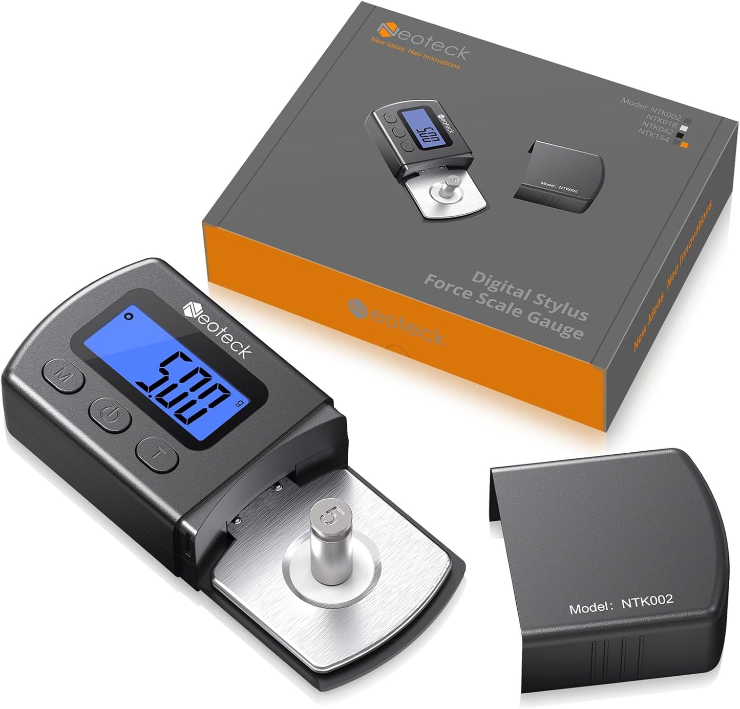 Digital Turntable Stylus Force Gauge 0.01G/5.00G with Blue LCD Backlight Turntable Stylus Pressure Gauge with 5G Weight & Leather Case Accurate Tracking for Tonearm Phono Cartridge-Grey