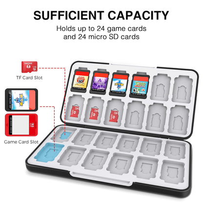 Switch Game Card Case for Switch 2 & OLED & Lite,Portable Black Memory Storage Holder with 24 Game Card Slots and 24 Micro SD Cards Slots for Easy Carrying