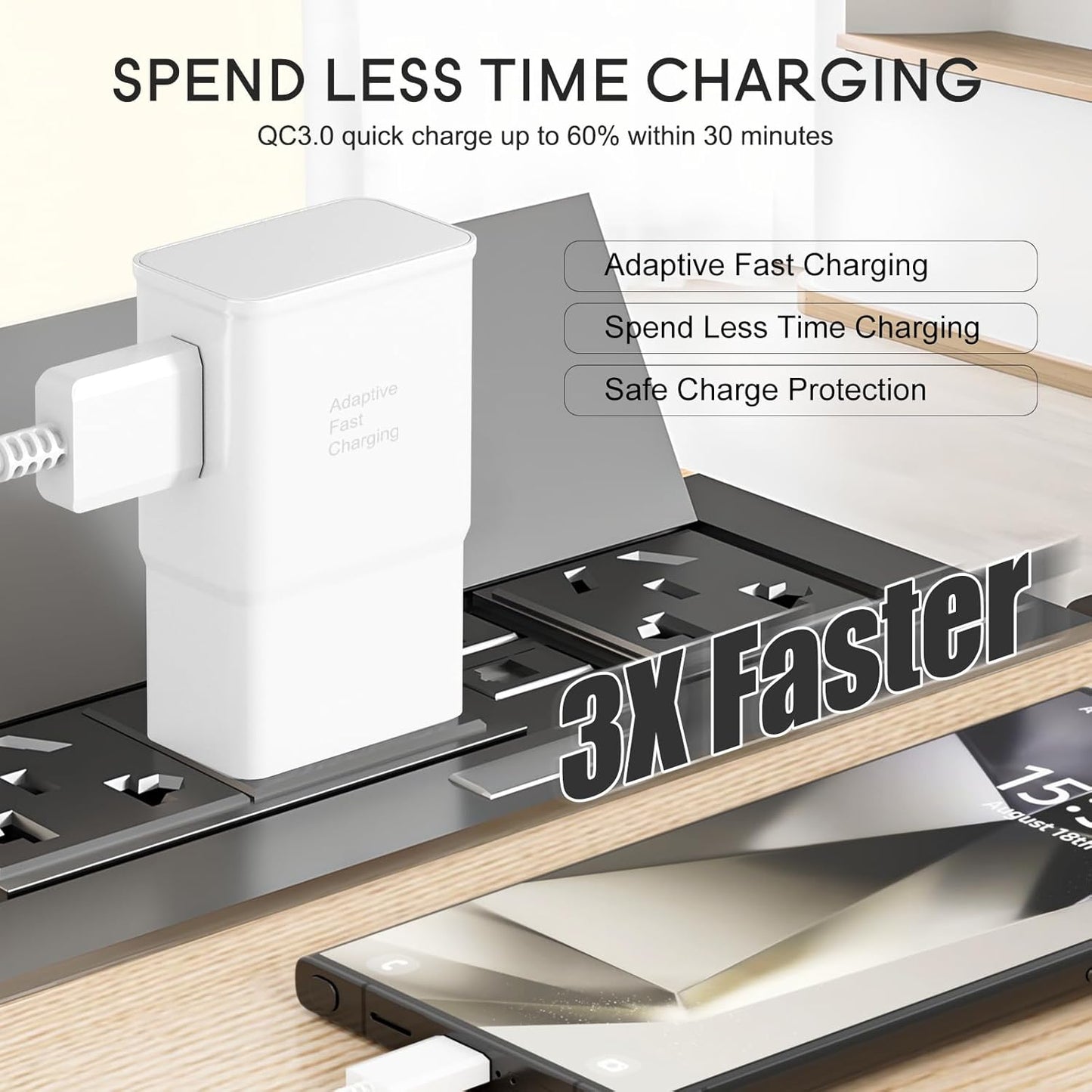Samsung Adaptive Fast Charging Adapter Quick Charge Charging Block Wall Charger Plug for Samsung Galaxy S25/S25+/S24/S24+/S23/S23+/S22/S22+/S21/S20/S10/S10+/S10E/S9/S9+/S8/Active/Note