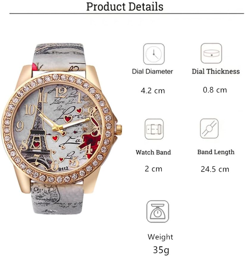 Wholesale PU Leather Strap Watch Mother Day Gift Bling Rhinestone Accented Eiffel Tower Ladies Women Watches