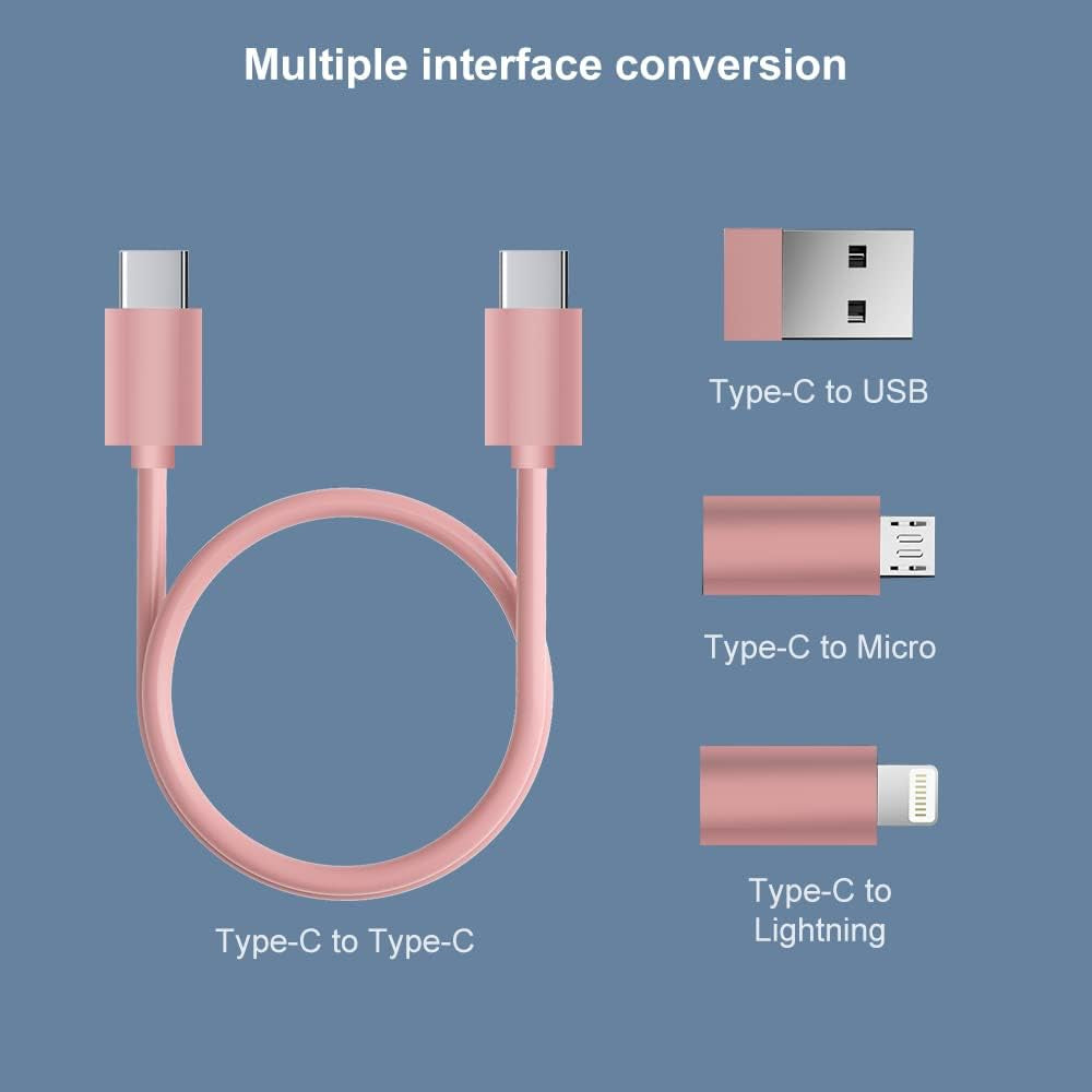 USB-C Travel Adapter Kit with Storage Box and SIM Card Holder, Lightning to C and Micro-Usb to C Female, Short Cable, Fast Charge for Iphone and Android