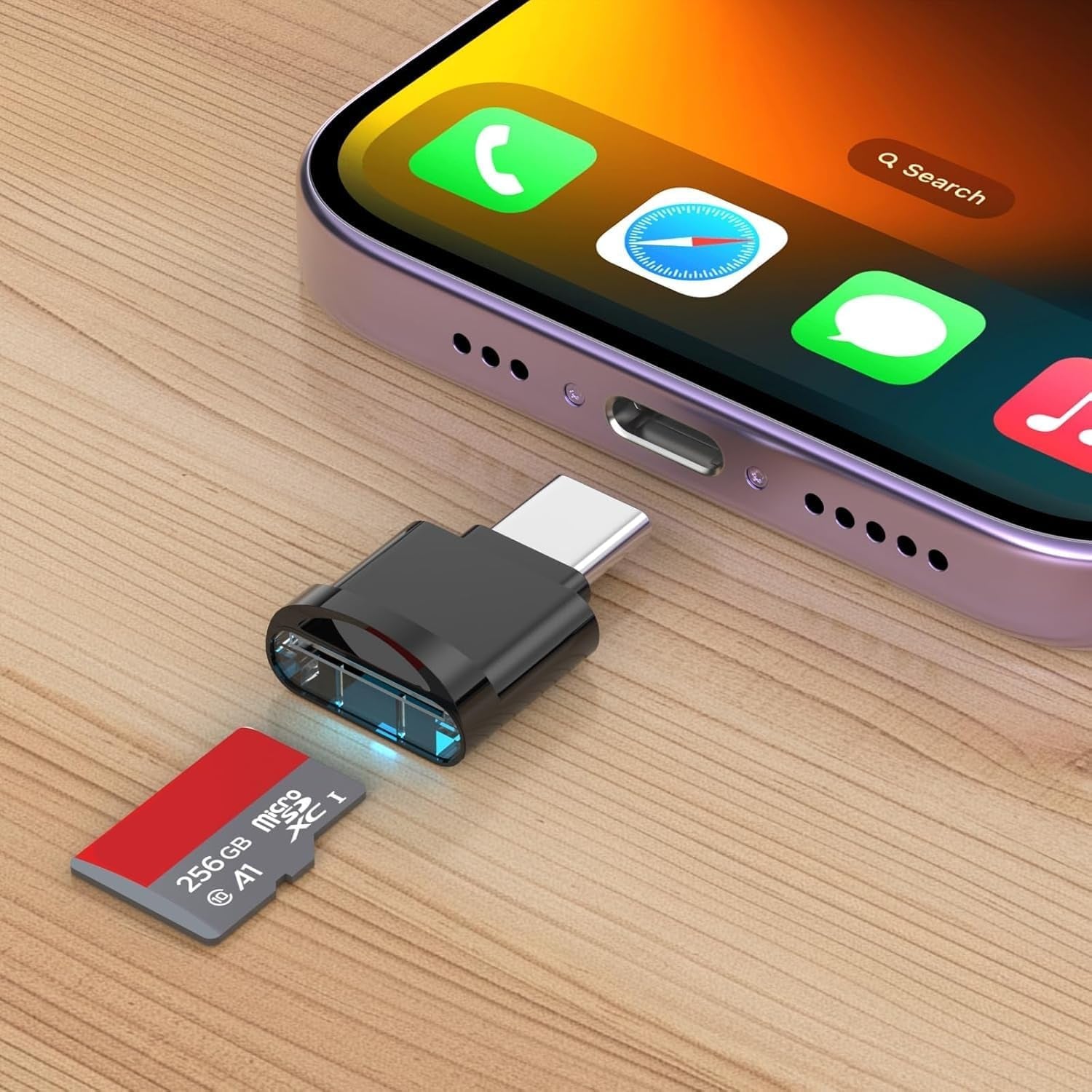 Micro SD Card Reader Compatible for Iphone 16/16 Plus/16 Pro/16 Pro Max/15/15 Plus/15 Pro/15 Pro Max, Mini USB Type C to Micro SD/TF Card Reader Viewer Micro SD Card Adapter, Plug and Play, Black