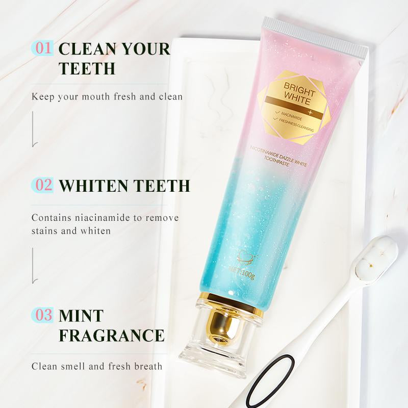 Niacinamide Whitening Toothpaste - Fast Acting Formula with Peach Extract & Mint for Sensitive Teeth - Eco Friendly & Fluoride Free - 100G