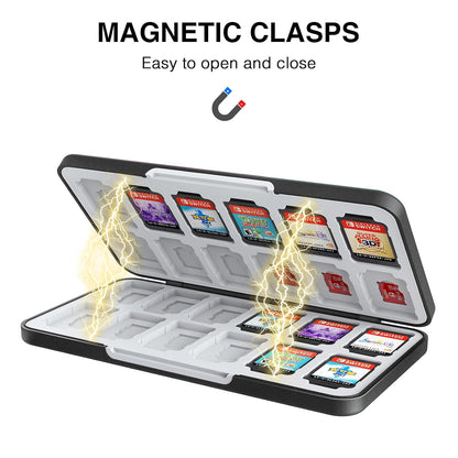 Switch Game Card Case for Switch 2 & OLED & Lite,Portable Black Memory Storage Holder with 24 Game Card Slots and 24 Micro SD Cards Slots for Easy Carrying