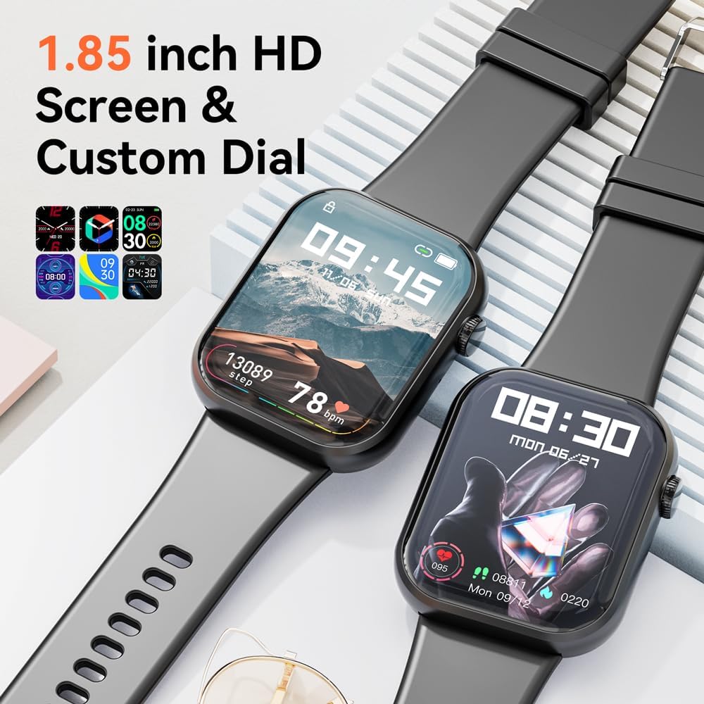 Smart Watch (Answer/Make Call) 1.85Inch Fitness Tracker, DIY Dials/Pedometer/Calories/Multiple Sport Modes/Voice Assistant, Smart Watches for Men Women Android Ios Phones