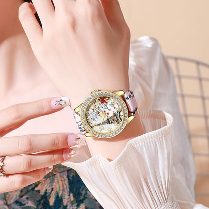 Wholesale PU Leather Strap Watch Mother Day Gift Bling Rhinestone Accented Eiffel Tower Ladies Women Watches