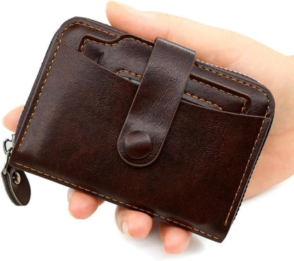 Small Wallet for Women, Slim RFID Blocking Credit Card Holder with ID Window, Compact Purses for Women with 9 Card Slots（Dark Brown）