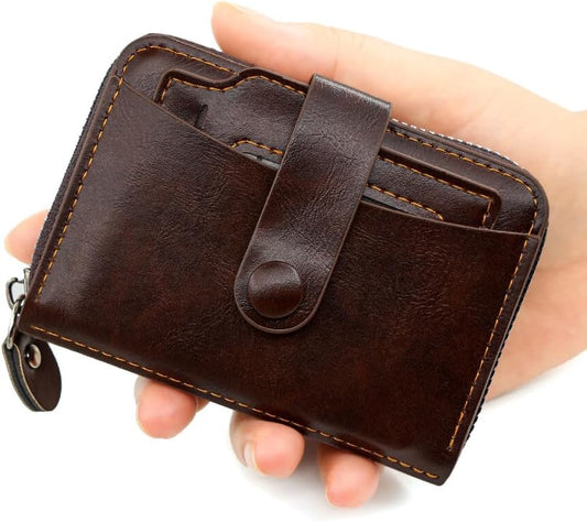 Small Wallet for Women, Slim RFID Blocking Credit Card Holder with ID Window, Compact Purses for Women with 9 Card Slots（Dark Brown）