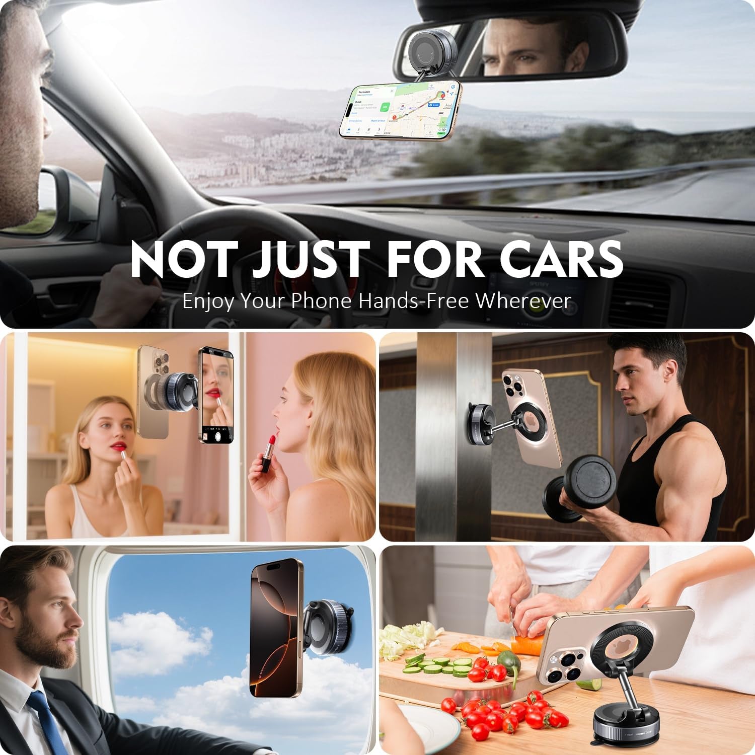 Vacuum Magnetic Phone Holder for Car,Suction Cup Car Phone Mount for Mag Safe,Foldable Magnetic Phone Stand[89+Lbs Strongest Suction&2800Gf Magnetic]360°Adjustable Swivel Lock,For Your Car/Gym/Mirror