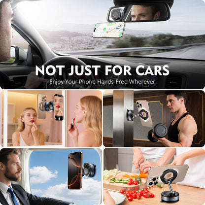 Vacuum Magnetic Phone Holder for Car,Suction Cup Car Phone Mount for Mag Safe,Foldable Magnetic Phone Stand[89+Lbs Strongest Suction&2800Gf Magnetic]360°Adjustable Swivel Lock,For Your Car/Gym/Mirror