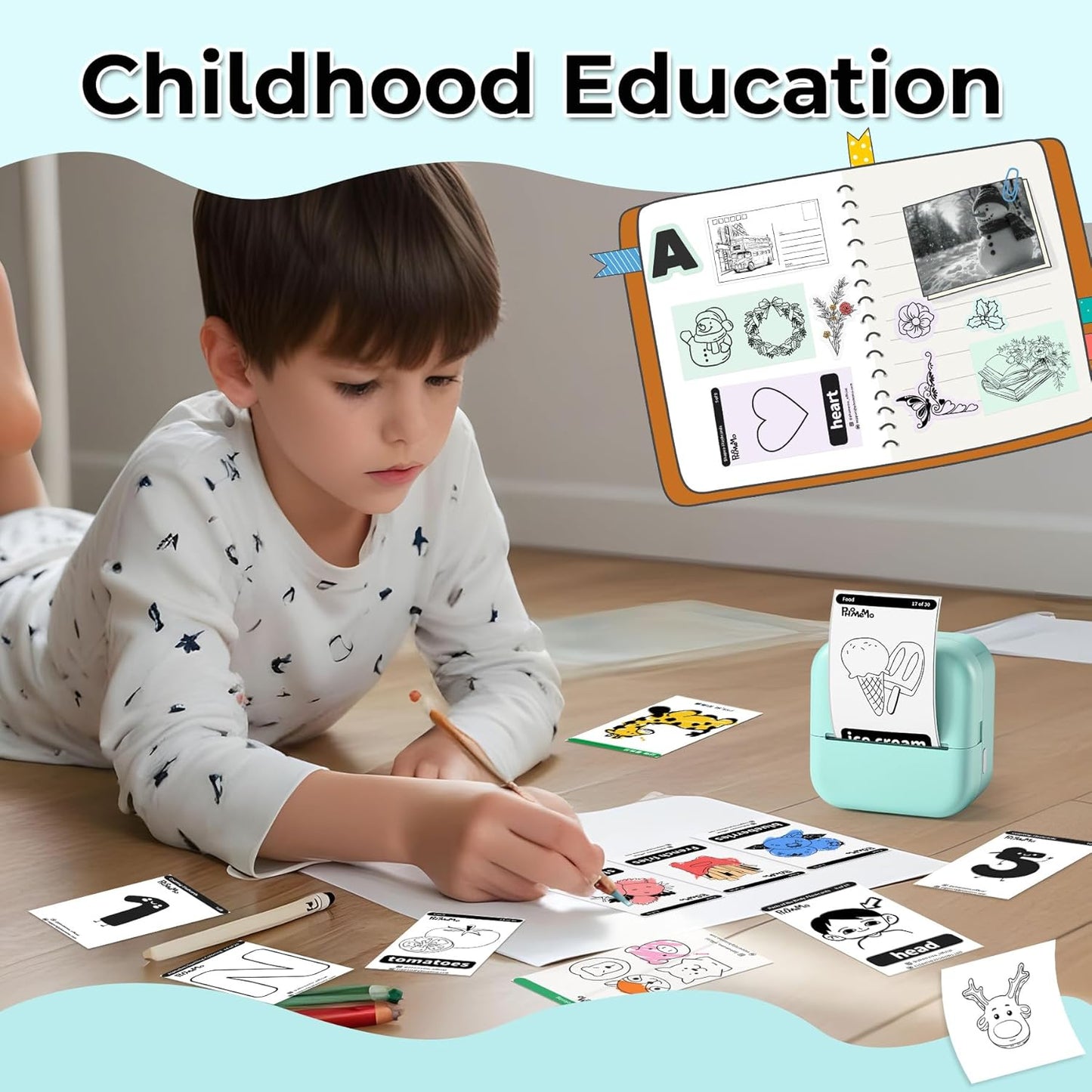 Sticker Printer, Print Pods Mini Printer, Mini Sticker Maker Compatible with Phone & Tablet, M02L Print Pods Mini Printer for School Notes, Scrapbook, Anatomical Diagram