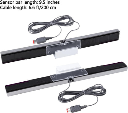 Sensor Bar for Wii, Replacement Wired Infrared Ray Sensor Bar for Nintendo Wii and Wii U Console, Includes Clear Stand