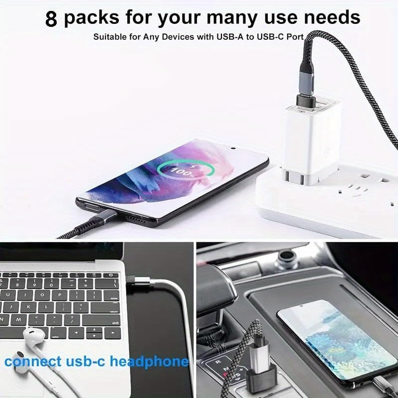 8Pcs USB to USB C Adapter, Micro USB to USB C Female Male Converter Connector for Laptop Car Smartphone Headphone Mic PC