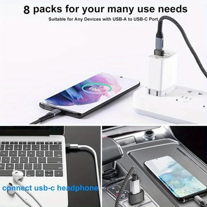 8Pcs USB to USB C Adapter, Micro USB to USB C Female Male Converter Connector for Laptop Car Smartphone Headphone Mic PC