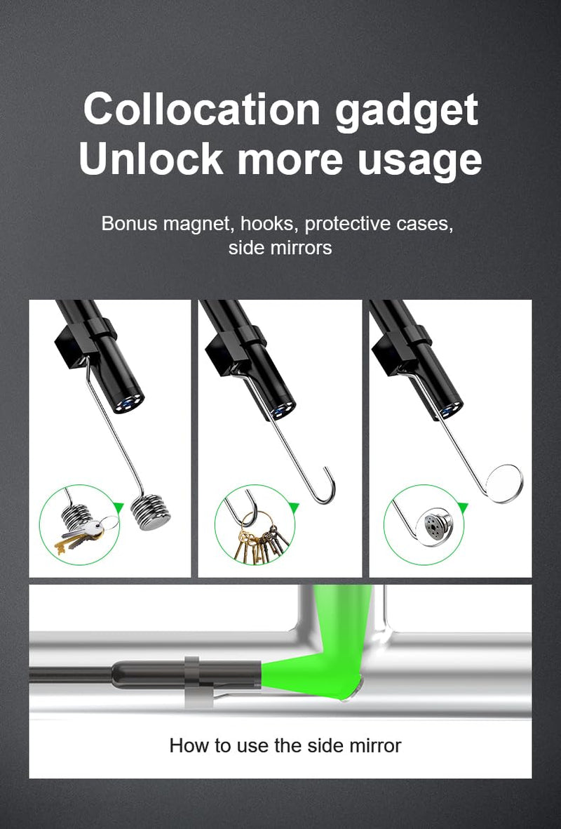 1920P HD 10FT Endoscope with Light, Borescope with 8 Adjustable LED Lights, USB Type C, Inspection Camera with Semi-Rigid Snake Cable for Android and Ios Smartphones, Iphone, Ipad.