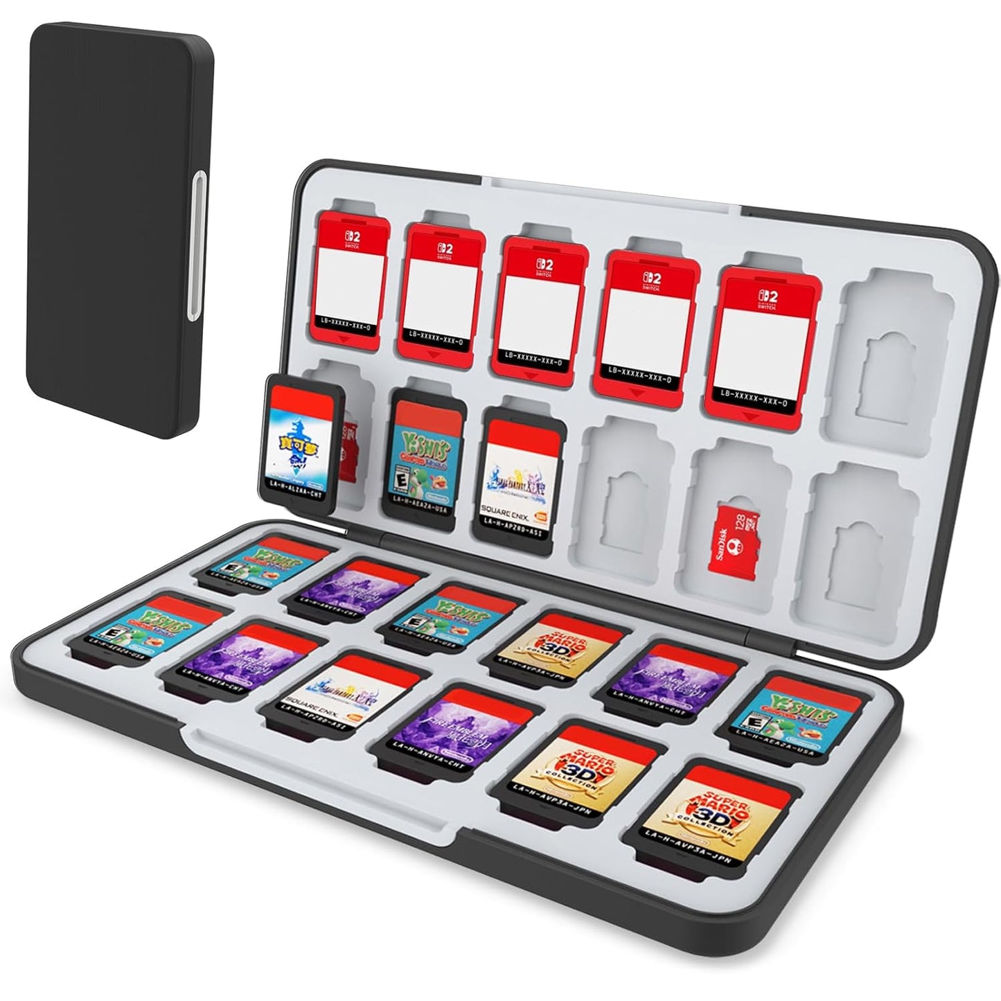 Switch Game Card Case for Switch 2 & OLED & Lite,Portable Black Memory Storage Holder with 24 Game Card Slots and 24 Micro SD Cards Slots for Easy Carrying