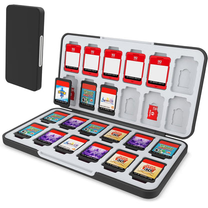 Switch Game Card Case for Switch 2 & OLED & Lite,Portable Black Memory Storage Holder with 24 Game Card Slots and 24 Micro SD Cards Slots for Easy Carrying