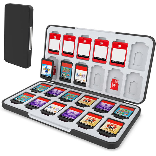Switch Game Card Case for Switch 2 & OLED & Lite,Portable Black Memory Storage Holder with 24 Game Card Slots and 24 Micro SD Cards Slots for Easy Carrying
