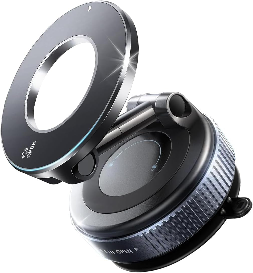 Vacuum Magnetic Phone Holder for Car,Suction Cup Car Phone Mount for Mag Safe,Foldable Magnetic Phone Stand[89+Lbs Strongest Suction&2800Gf Magnetic]360°Adjustable Swivel Lock,For Your Car/Gym/Mirror