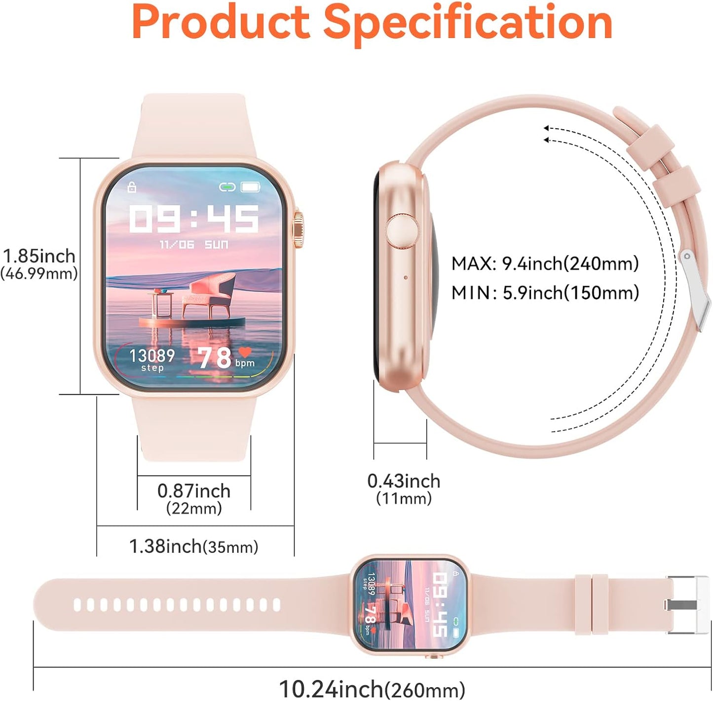 Smart Watch (Answer/Make Call) 1.85Inch Fitness Tracker, DIY Dials/Pedometer/Calories/Multiple Sport Modes/Voice Assistant, Smart Watches for Men Women Android Ios Phones