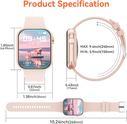 Smart Watch (Answer/Make Call) 1.85Inch Fitness Tracker, DIY Dials/Pedometer/Calories/Multiple Sport Modes/Voice Assistant, Smart Watches for Men Women Android Ios Phones