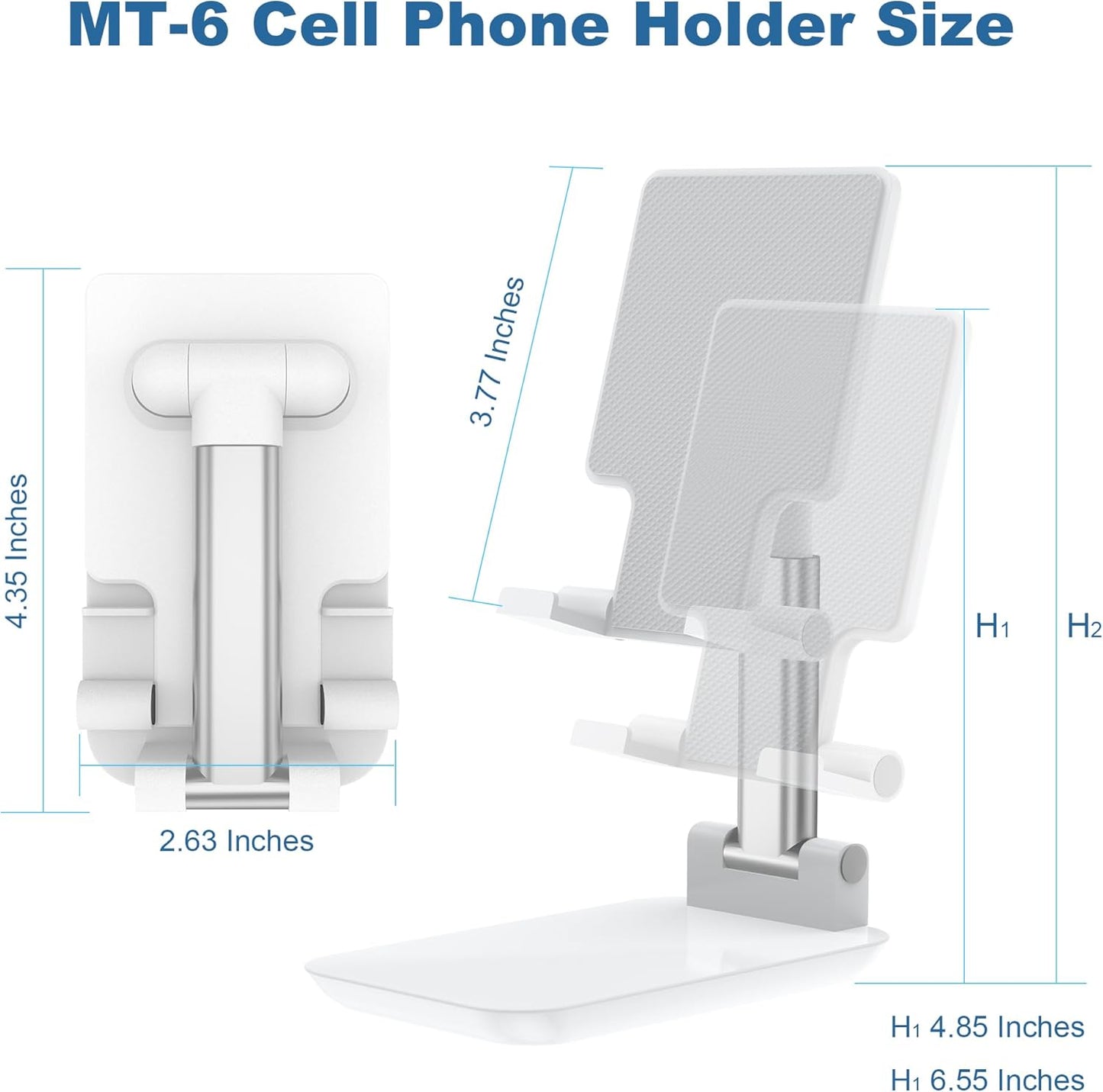 Cell Phone Stand,Adjustable Angle Height Phone Stand for Desk,Fully Foldable/Portable Phone Holder with Silicon Pad for Iphone 16/15/14/13/12/Smartphones,All Mobile Phones (White)