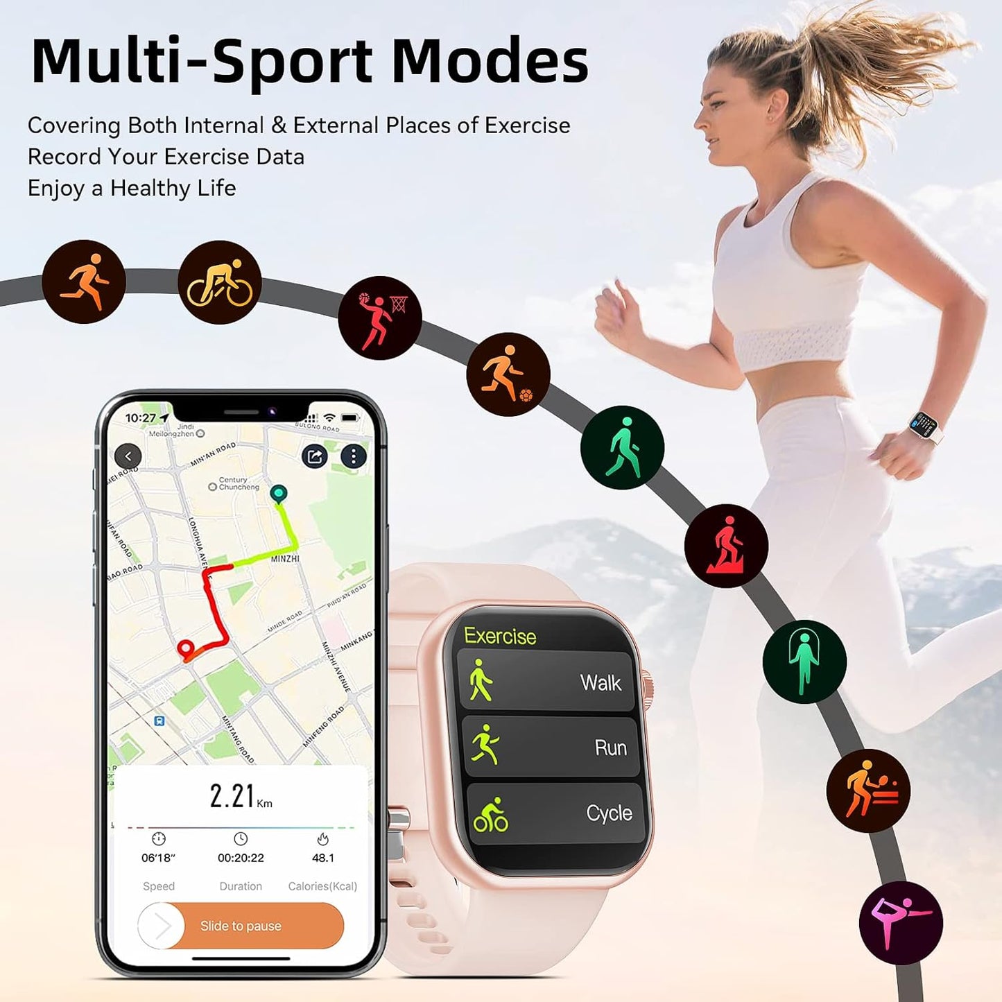 Smart Watch (Answer/Make Call) 1.85Inch Fitness Tracker, DIY Dials/Pedometer/Calories/Multiple Sport Modes/Voice Assistant, Smart Watches for Men Women Android Ios Phones