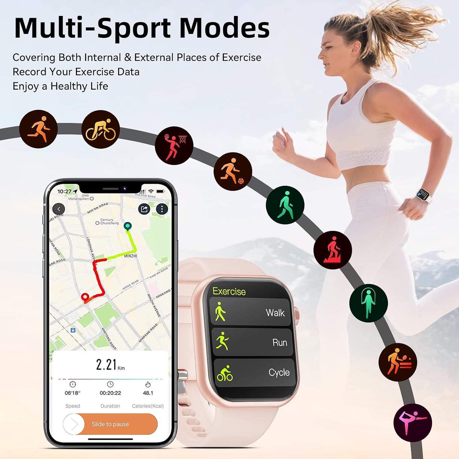 Smart Watch (Answer/Make Call) 1.85Inch Fitness Tracker, DIY Dials/Pedometer/Calories/Multiple Sport Modes/Voice Assistant, Smart Watches for Men Women Android Ios Phones