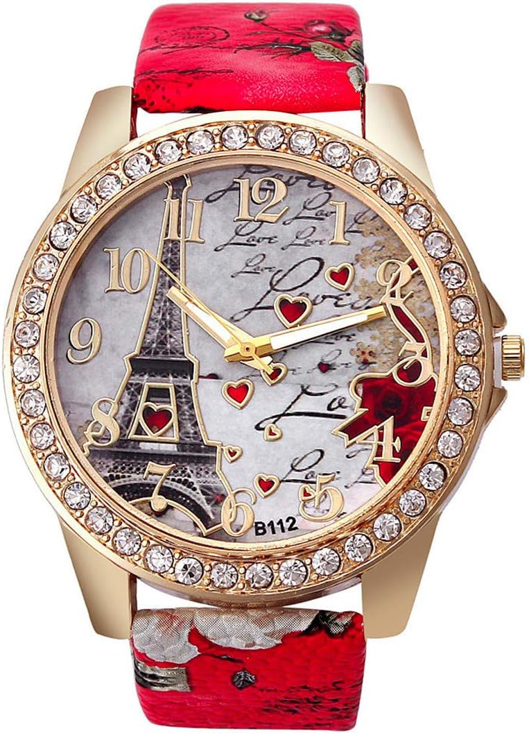 Wholesale PU Leather Strap Watch Mother Day Gift Bling Rhinestone Accented Eiffel Tower Ladies Women Watches