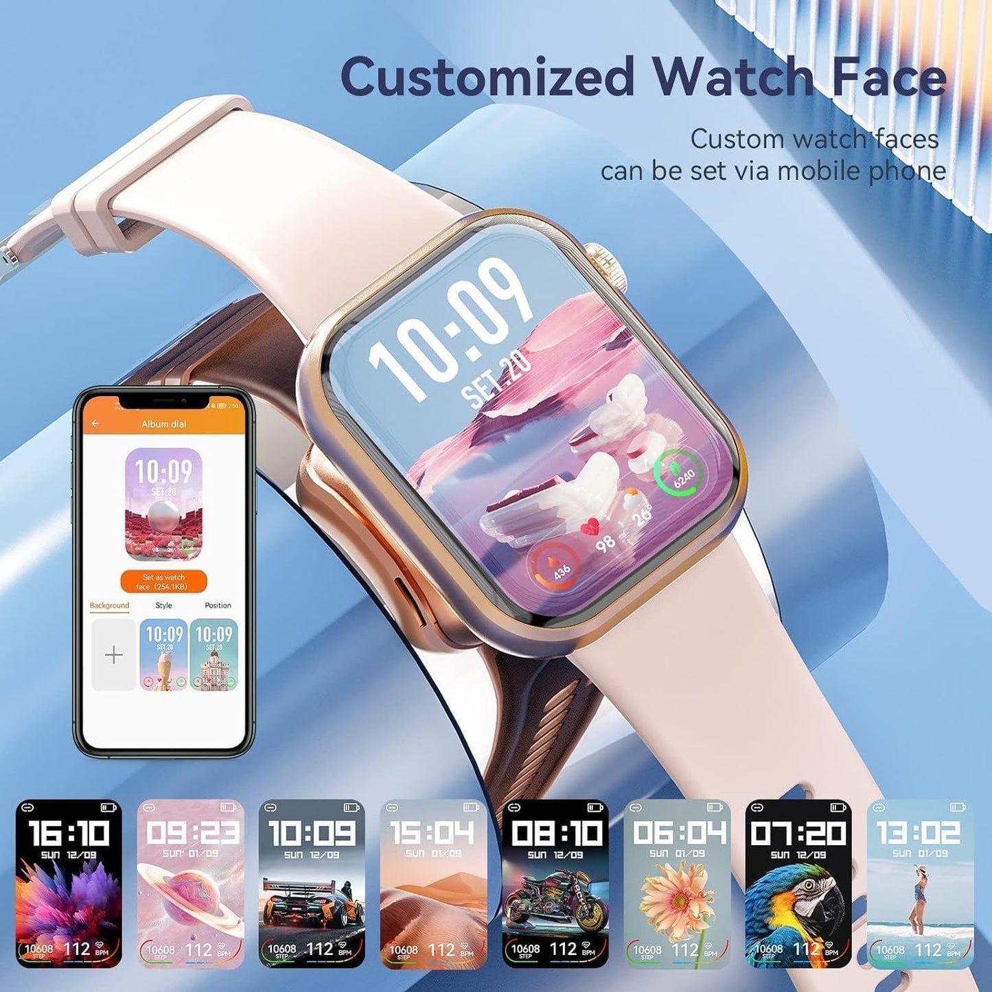 Smart Watch (Answer/Make Call) 1.85Inch Fitness Tracker, DIY Dials/Pedometer/Calories/Multiple Sport Modes/Voice Assistant, Smart Watches for Men Women Android Ios Phones