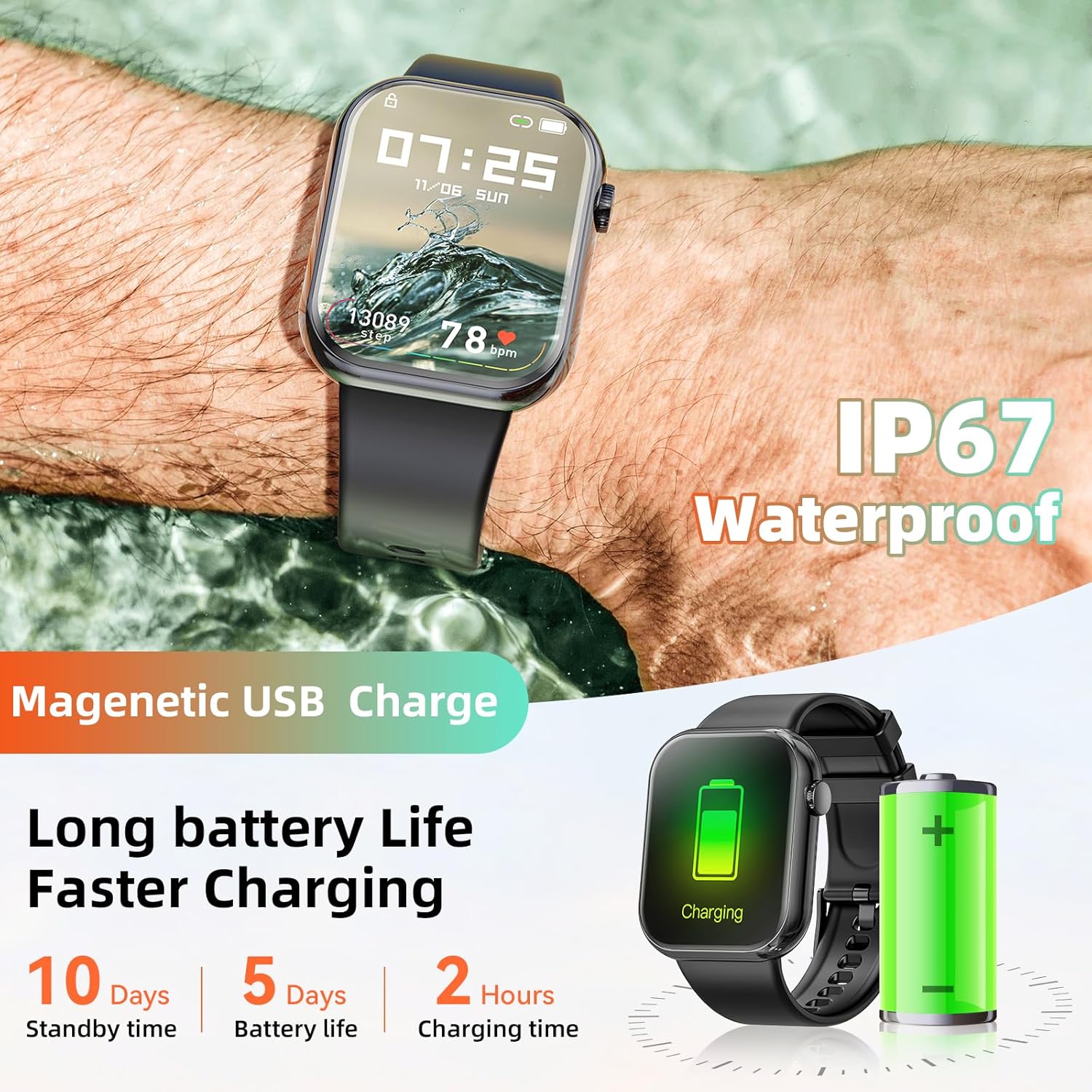 Smart Watch (Answer/Make Call) 1.85Inch Fitness Tracker, DIY Dials/Pedometer/Calories/Multiple Sport Modes/Voice Assistant, Smart Watches for Men Women Android Ios Phones