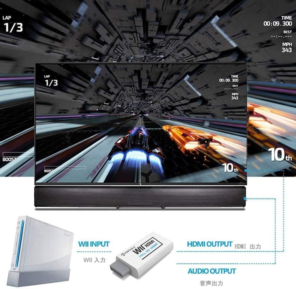 Wii to HDMI Converter 1080P for Full HD Device, Wii HDMI Adapter with 3,5Mm Audio Jack&Hdmi Output Compatible with Wii, Wii U, HDTV, Monitor-Supports All Wii Display Modes 720P, NTS