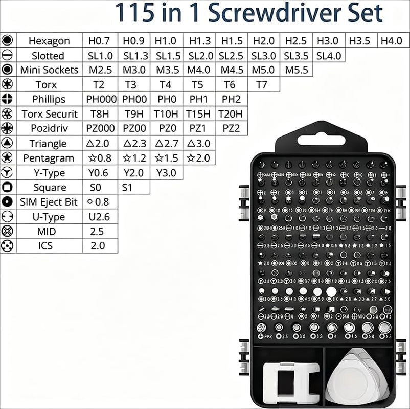115-In-1 Precision Screwdriver Set, Tool Gifts for Men, Mini Repair Tool Kit with Torx Triwing Bits, Repair for Computer, Laptop, RC, Phone, Electronics, Glasses with Portable Case