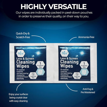 Lens and Screen Cleaning Wipes for Eyeglasses, Touch Screens, Cameras, Anti-Fog, Scratch-, Anti-Static (100 100 Count (Pack of 1))