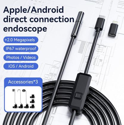 1920P HD 10FT Endoscope with Light, Borescope with 8 Adjustable LED Lights, USB Type C, Inspection Camera with Semi-Rigid Snake Cable for Android and Ios Smartphones, Iphone, Ipad.