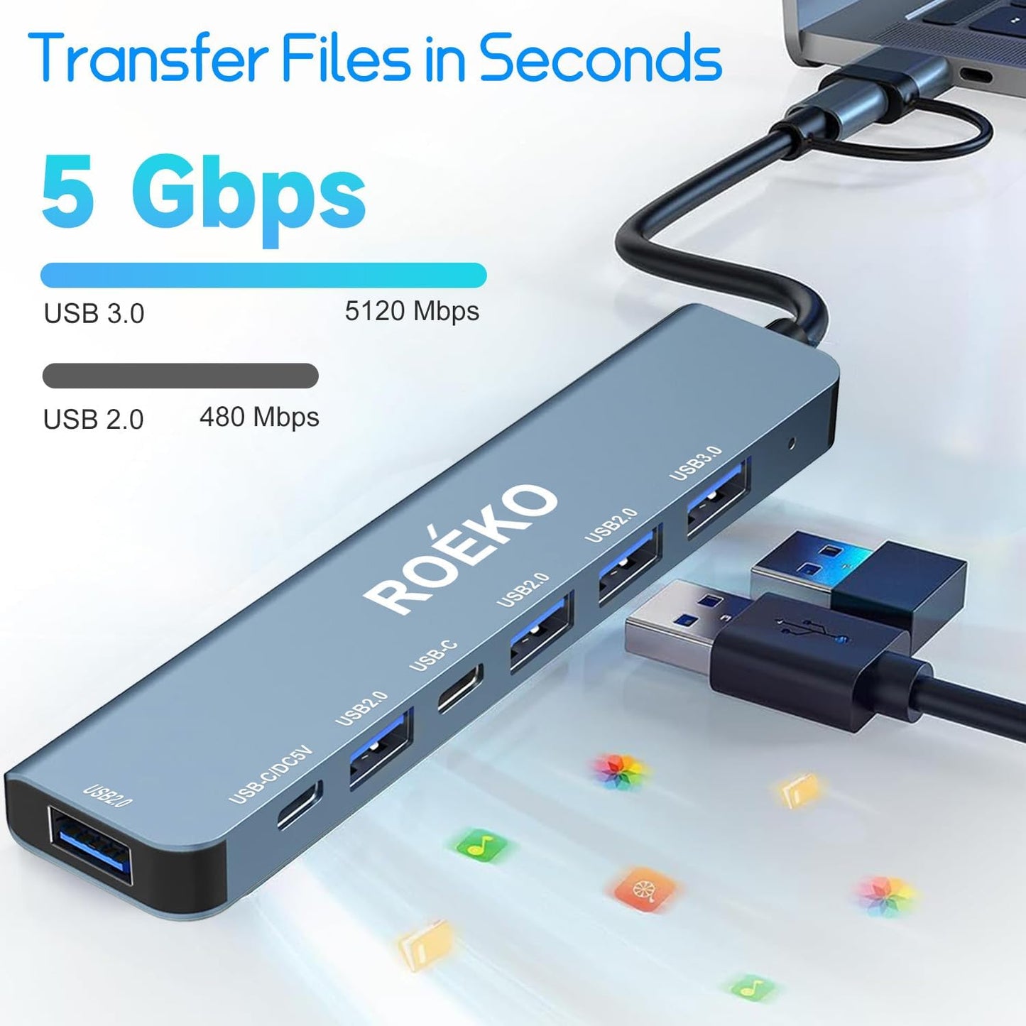 USB Hub 3.0,USB C Hub,Usb Hub with USB C Multiport Adapter, USB Splitter with 1Xusb 3.0,4Xusb2.0,2 X USB C,USB C Hub for Macbook Pro/Pc/Laptop/Tablet Devices (Grey 7In1)