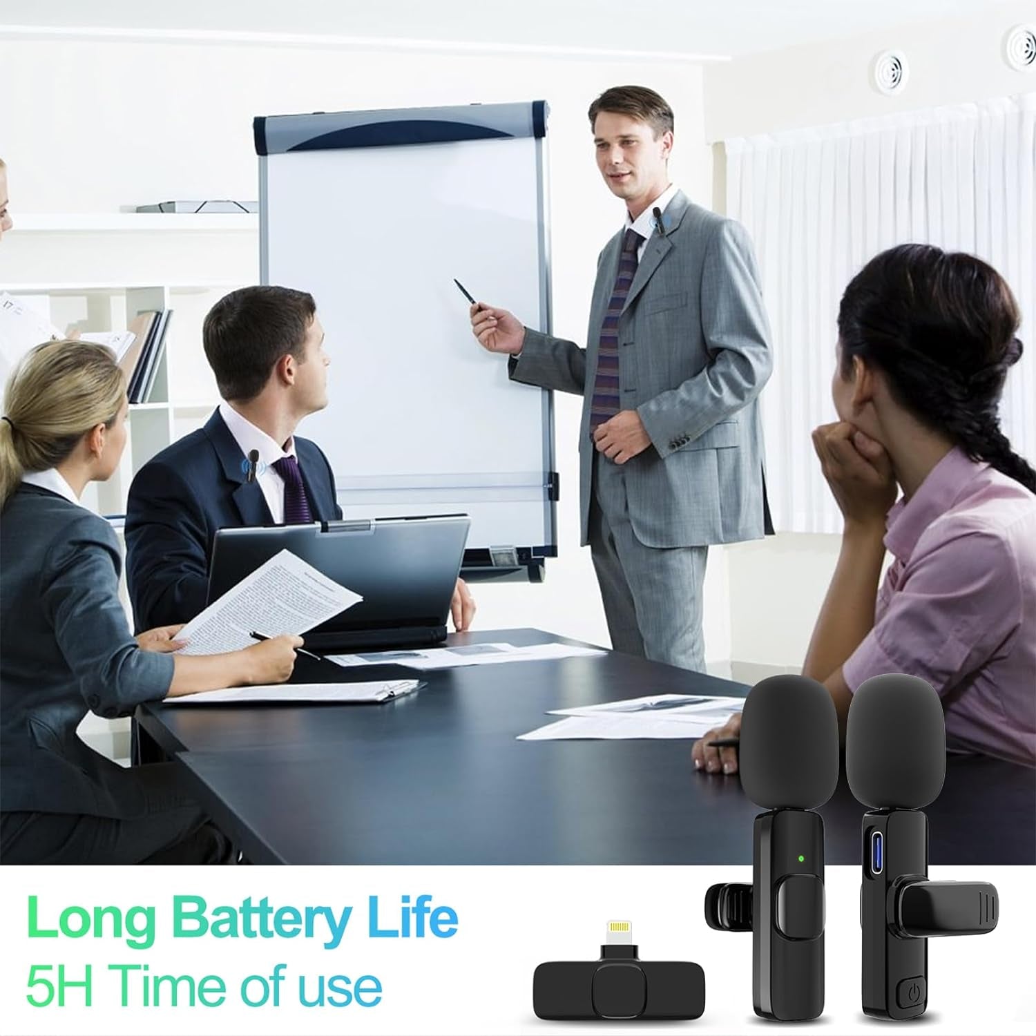 2 Pack Wireless Lavalier Microphone for Iphone, Professional Lapel Mics, Wireless Mic Plug-Play, Lapel Microphone for Video Recording Interview Vlog Youtube Tiktok(For Iphone 14 and Below)