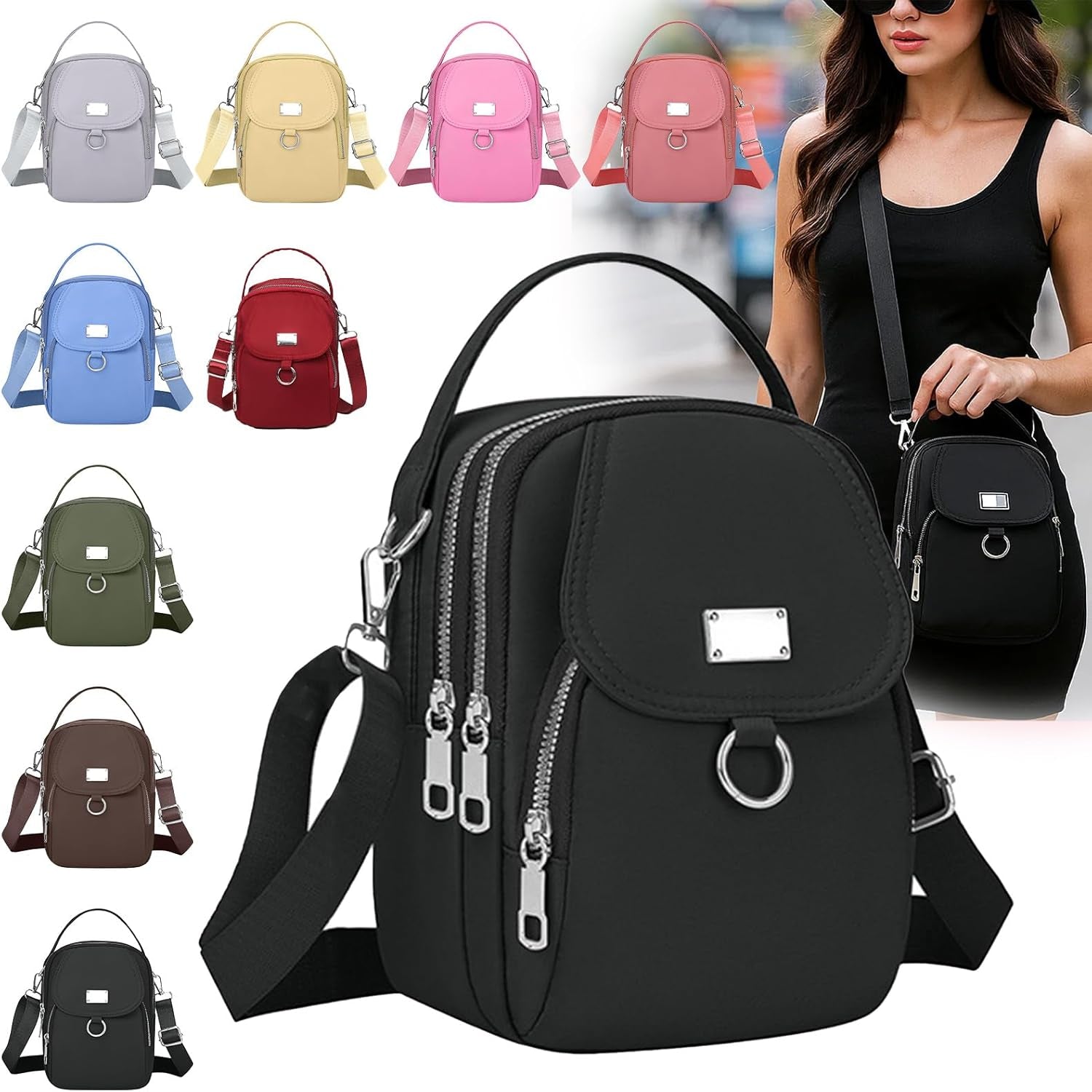 Crossbody Bags for Women, Small Multiple Pockets Shoulder Phone Bags Mini Cell Phone Wallet Purses for Travel Shopping Work