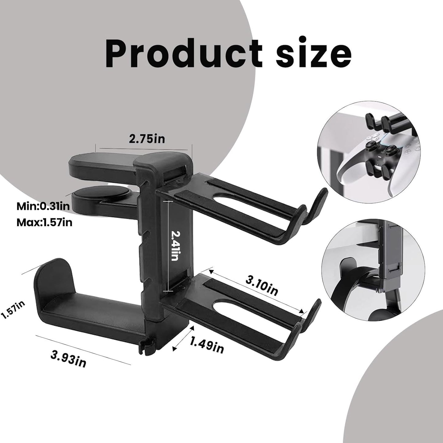 Rotating Headphone Stand with 360° Swivel - Adjustable Clamp-On under Desk Headset Holder, Universal Gaming & Office Headphone Hanger (Black)