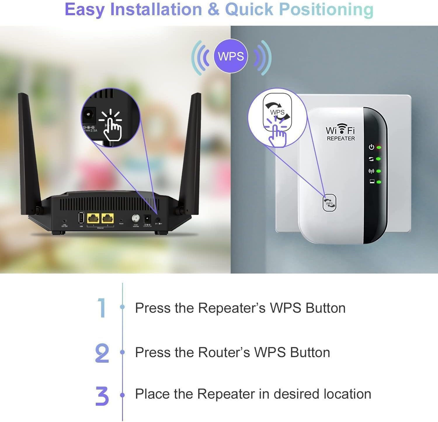 Wifi Extender, Wifi Extenders Signal Booster for Home up to 5000 Sq.Ft and 50 Devices, Wifi Range Extender, Wireless Repeater, Long Range Amplifier with Ethernet Port, 1-Tap Setup, Alexa Compatible