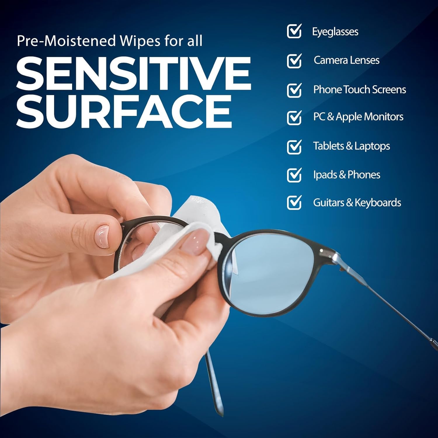 Lens and Screen Cleaning Wipes for Eyeglasses, Touch Screens, Cameras, Anti-Fog, Scratch-, Anti-Static (100 100 Count (Pack of 1))