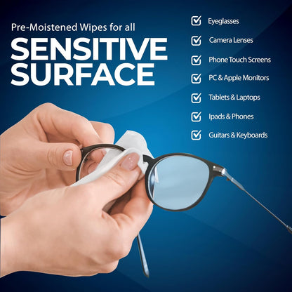 Lens and Screen Cleaning Wipes for Eyeglasses, Touch Screens, Cameras, Anti-Fog, Scratch-, Anti-Static (100 100 Count (Pack of 1))