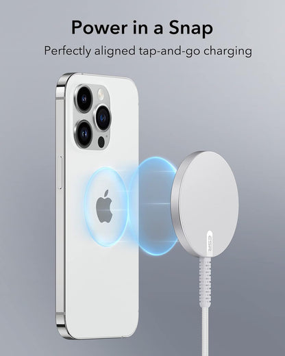 for Magsafe Charger 15W Wireless Charger for Iphone 17/16/15/14/13/12 Apple Magnetic Charging Pad for Airpods 4/3/Pro/Pro 2 Galaxy S25 Series with Dual USB A/C Ports, Silver