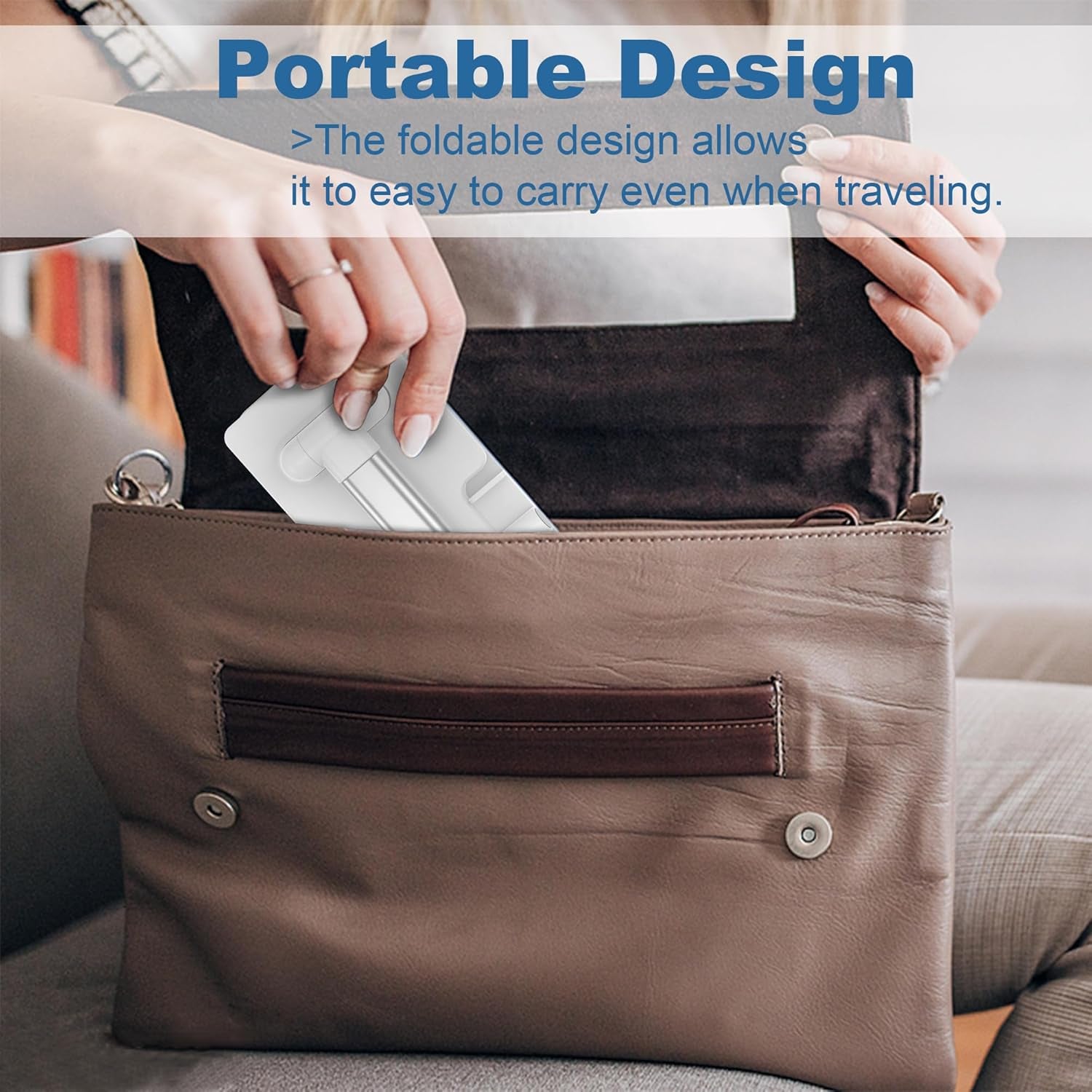 Cell Phone Stand,Adjustable Angle Height Phone Stand for Desk,Fully Foldable/Portable Phone Holder with Silicon Pad for Iphone 16/15/14/13/12/Smartphones,All Mobile Phones (White)